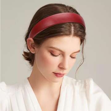 WantGor 1 Inch PU Leather Headband, Wide Padded Hairband Fashion Hair Bands Cute Womens Headbands Holiday DIY Hair Accessories (Burgundy)