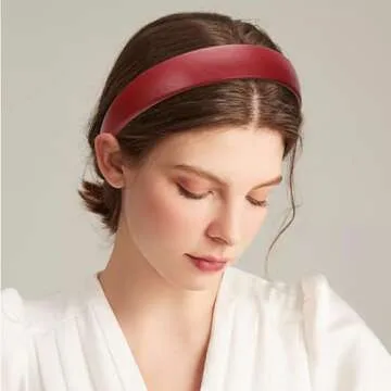 WantGor 1 Inch PU Leather Headband, Wide Padded Hairband Fashion Hair Bands Cute Womens Headbands Holiday DIY Hair Accessories (Burgundy)