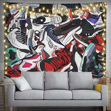 AFAME Retro Basketball Shoes Tapestry Sneaker Design Tapestry Photo backdrop Tapestries Wall Decor Kids Room Tapestry Decorations For Party Bedroom 60"x40"