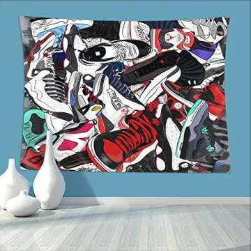 AFAME Retro Basketball Shoes Tapestry Sneaker Design Tapestry Photo backdrop Tapestries Wall Decor Kids Room Tapestry Decorations For Party Bedroom 60"x40"