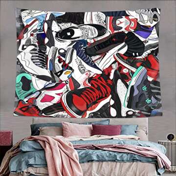 AFAME Retro Basketball Shoes Tapestry Sneaker Design Tapestry Photo backdrop Tapestries Wall Decor Kids Room Tapestry Decorations For Party Bedroom 60"x40"