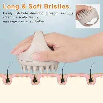 CiCiKiea Scalp Massager, Hair Scrub Brush with Soft Flexible Silicone Bristles, Wet/Dry Use, Gentle Exfoliation, Dandruff Removal, Hair Growth, Stress Relief, Blood Flow Control