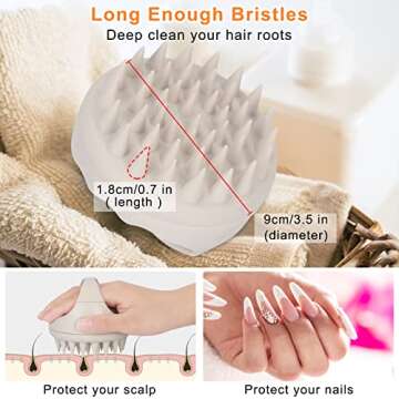 CiCiKiea Scalp Massager, Hair Scrub Brush with Soft Flexible Silicone Bristles, Wet/Dry Use, Gentle Exfoliation, Dandruff Removal, Hair Growth, Stress Relief, Blood Flow Control