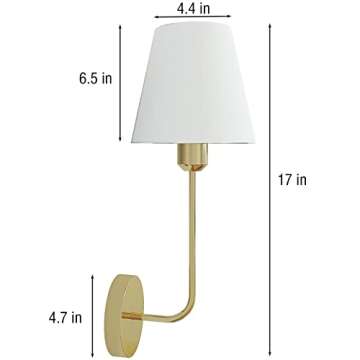 jengush 2-Pack Vintage Battery Operated Wall Sconce with Remote Control Dimmable, Battery Powered Wall Light with White Fabric Lamp Shade, Industrial Wall Mounted Fixture (Gold)