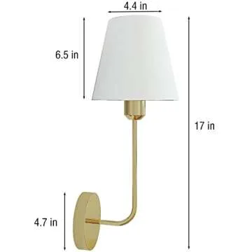 jengush 2-Pack Vintage Battery Operated Wall Sconce with Remote Control Dimmable, Battery Powered Wall Light with White Fabric Lamp Shade, Industrial Wall Mounted Fixture (Gold)