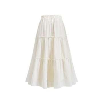 Avanova Women Ruffle High Waist Long Skirt Tiered Layered Flowy Maxi Skirt Beige A Small