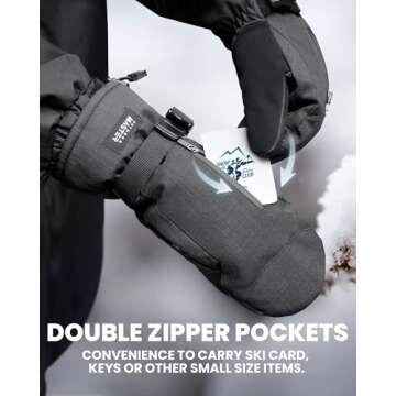 OutdoorMaster Ski Mittens for Women & Men, Waterproof & Windproof Ski Gloves, Winter Warm Snowboarding Gloves