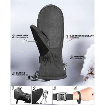 OutdoorMaster Ski Mittens for Women & Men, Waterproof & Windproof Ski Gloves, Winter Warm Snowboarding Gloves