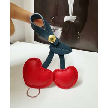 LAEKOU Cherry Bag Charm for Women, Cute Cherry Charms for Purse, Keychain Accessories for Women Hand...