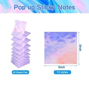 Charming 12 Pads Watercolor Sticky Notes - Cute Memorable Pads for Organization