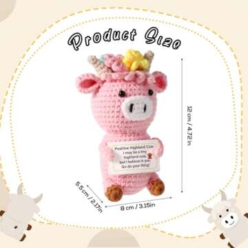 TOYMIS Positive Highland Cow Crochet, Crocheted Emotional Support Highland Cow Positive Crochet Anim...