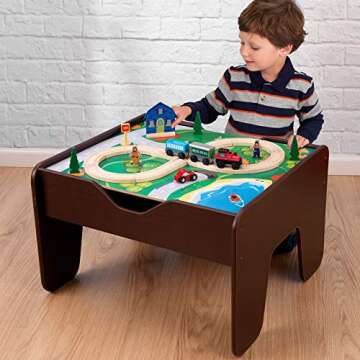 KidKraft 2-in-1 Reversible Top Activity Table with 200 Building Bricks and 30-Piece Wooden Train Set...