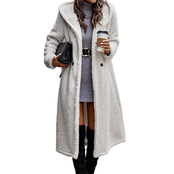 PRETTYGARDEN Women's Fashion Winter Coats Fuzzy Fleece Long Hooded Jackets Button Down Faux Fur Warm...