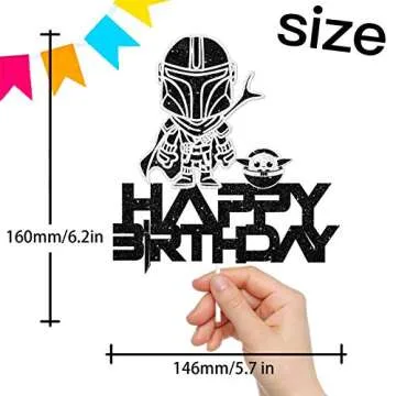 Space Cake Topper Happy Birthday Cartoon Cute Alien Theme Black Glitter Decor for Baby Shower Birthd...