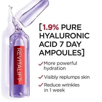 L'Oreal Paris Revitalift Derm Intensives Hyaluronic Acid Serum Ampoules 7 Day Boost Pure Hyaluronic Acid Anti-Aging Ampoules to visibly replump skin in 7 days, 7 Ampoules, 0.28 fl; oz.