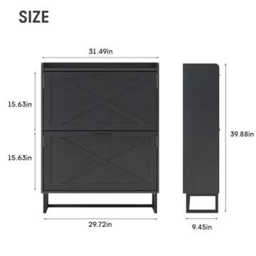 Maupvit Shoe Storage Cabinet with 2 Flip Drawers, Freestanding Organizer with Metal Legs for Entrywa...