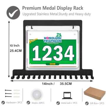 Race Medal Holder Wall Hanger,Marathon Medal Display and Runner Medal Hanger Display,Bib Running Med...