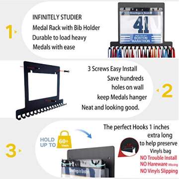 Race Medal Holder Wall Hanger,Marathon Medal Display and Runner Medal Hanger Display,Bib Running Medal Display, Running Medal Hanger Display,Medal Holder for Wall,Gifts For Runners Athlete Luxurious