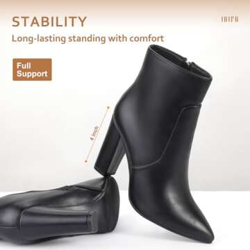 IDIFU Women's Dress Pointed Toe Short Boots Chunky High Heels Side Zipper Ankle Booties (Black Pu, 7.5)