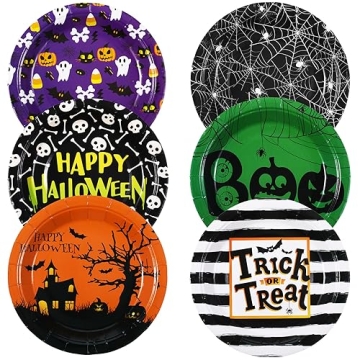 Umigy 120 Pcs Halloween Paper Plates 7 Inch Spider Web Party Plates, Pumpkin Spooky Disposable Table...