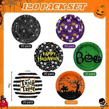 Umigy 120 Pcs Halloween Paper Plates for Fun Parties