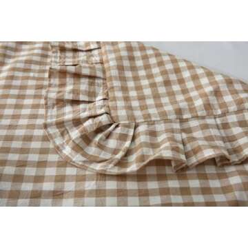 2 Pack Taupe White Plaid Euro Pillow Shams with Ruffles Checkered Pillowcases Gingham Pillow Cases Washed Cotton Farmhouse Cottage Pillow Covers for Bed/Sofa(26X26inches,Taupe/White Plaid)