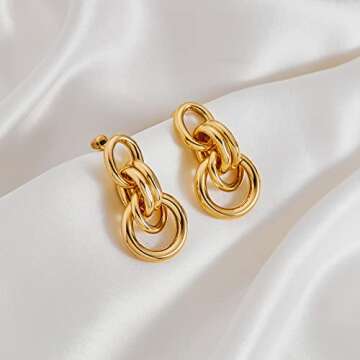 Stylish 18K Gold Geometric Drop Dangle Earrings for Women - Lightweight Jewelry