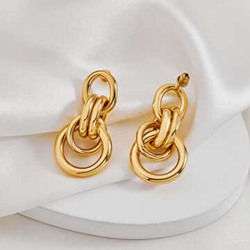 Stylish 18K Gold Geometric Drop Earrings for Women