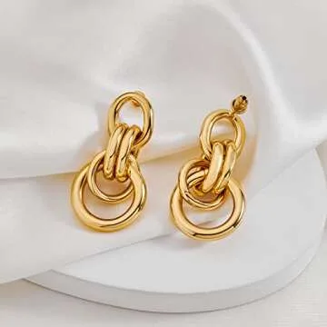 Stylish 18K Gold Geometric Drop Earrings for Women