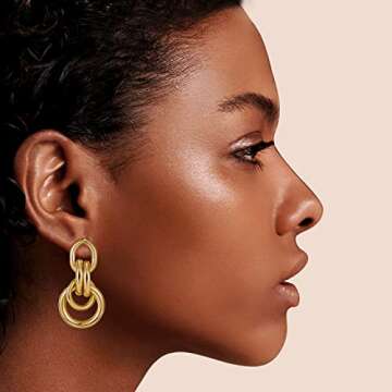 Stylish 18K Gold Geometric Drop Earrings for Women