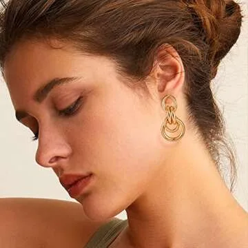 Stylish 18K Gold Geometric Drop Earrings for Women