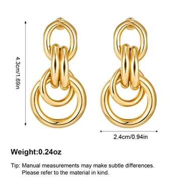 Stylish 18K Gold Geometric Drop Earrings for Women