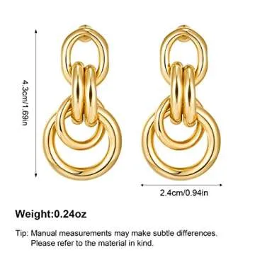 Stylish 18K Gold Geometric Drop Earrings for Women