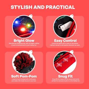 JOYIN 2 Pack LED Light-up Christmas Hat, Knitted Beanie Ugly Holiday Xmas Beanie Hat Knit Cap for Pa...
