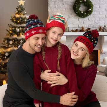 JOYIN 2 Pack LED Light-up Christmas Hat, Knitted Beanie Ugly Holiday Xmas Beanie Hat Knit Cap for Party (Battery Included with 3 Flashing Modes)