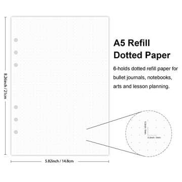 A5 Dotted Paper, Refills for Filofax Planner, Organizer, Binders, 6 Hole Punched, 100 Sheets/200 Pag...