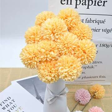 Artificial Flowers Chrysanthemum Ball Flowers 10pcs Bouquet Present for Important People Glorious Moral for Home Office Coffee House Deco Parties and Wedding(Yellow)