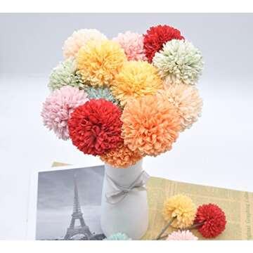 Artificial Flowers Chrysanthemum Ball Flowers 10pcs Bouquet Present for Important People Glorious Moral for Home Office Coffee House Deco Parties and Wedding(Yellow)