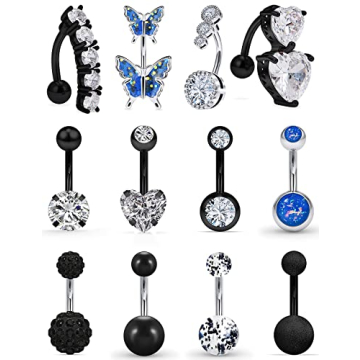 Vsnnsns 14G Belly Button Ring 316L Stainless Surgical Steel Belly Button Piercing Heart CZ Opal Butt...