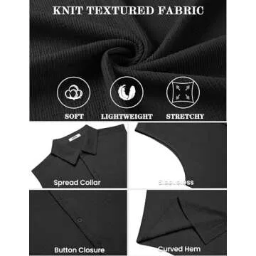 COOFANDY Men's Tank Top Summer Knit Sleeveless Shirts Black Button Up Tank Beach Textured Shirt X-Large