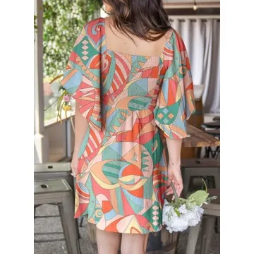 Dokotoo Boho Dresses for Women 2025 Boho Dress Floral Dress for Women Spring Sundresses Vacation Beach Outfits for Women Resort Wear Womens Clothes Clothing Sun Fashion