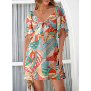 Dokotoo Boho Dresses for Women 2025 Boho Dress Floral Dress for Women Spring Sundresses Vacation Beach Outfits for Women Resort Wear Womens Clothes Clothing Sun Fashion