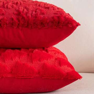 SHITURRE Christmas Snowflake Decorative Throw Pillow Covers Set of 2 Packs, Soft Fluffy Pillowcases for Home Décor, Boho Pillow Covers for Couch Bedroom(Red-Snowflake, 20"x20")