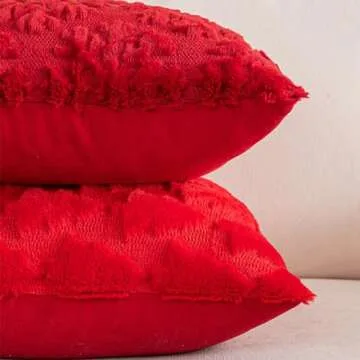 SHITURRE Christmas Snowflake Decorative Throw Pillow Covers Set of 2 Packs, Soft Fluffy Pillowcases for Home Décor, Boho Pillow Covers for Couch Bedroom(Red-Snowflake, 20"x20")