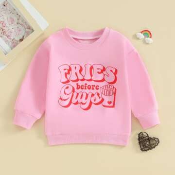 FIOMVA Toddler Baby Girl Valentines Day Outfits 0 3 6 9 12 18 24Months 2t 3t 4t Sweatshirt Sweater T...