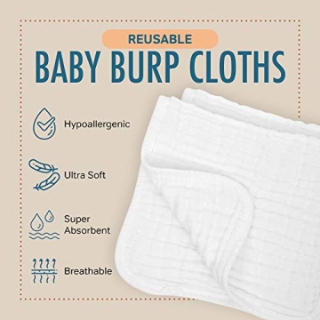 AllSett Health Muslin Burp Cloths 10 Pack 20" x 10"