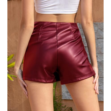 Amozing Women's Faux Leather Shorts High Waist Wine Red