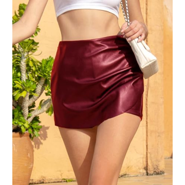 Amozing Women's Faux Leather Shorts High Waist Wine Red