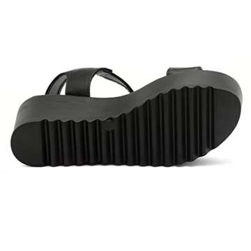 Herstyle Carita Womens Platform Sandals Open Toe Ankle Strap Flatform Wedge Casual Sandal Black White Chunky Platform Sandals Comfortable Lightweight Lug Sole Wedges for Summer, Black, Size 10.0