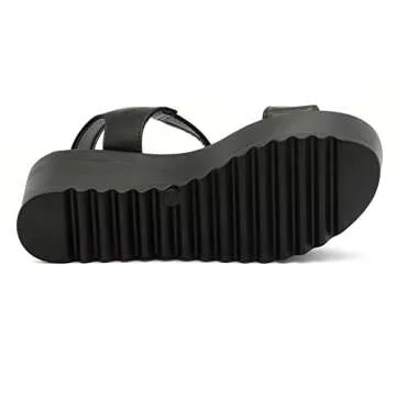 Herstyle Carita Womens Platform Sandals Open Toe Ankle Strap Flatform Wedge Casual Sandal Black White Chunky Platform Sandals Comfortable Lightweight Lug Sole Wedges for Summer, Black, Size 10.0
